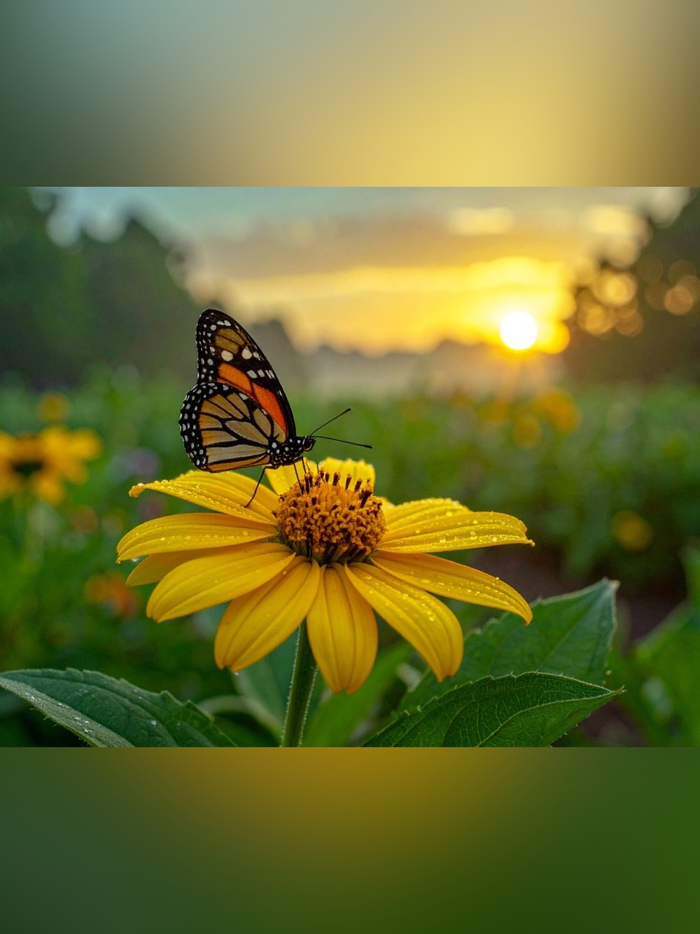 Sunlit Yellow Daisy with Monarch Butterfly Fine Art Print